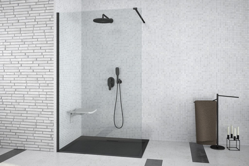 HOPA - Walk-in sprchovací kút AVEO BLACK - Farba rámu zásteny - Hliník čierny, Pevná stena - Bez pevnej steny, Rozmer A - 140, Rozmer C - 195, Výplň - Číre bezpečnostné sklo - 8 mm