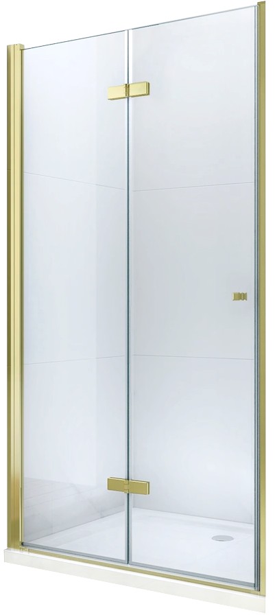 MEXEN - Lima skladacie sprchové dvere 90, číre sklo, zlatý sa stenovým profilom 856-090-000-50-00
