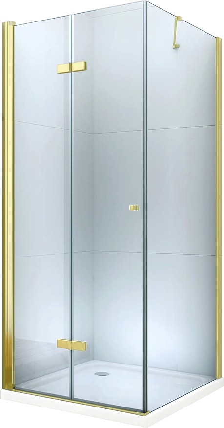 MEXEN/S - Sprchovací kút zalamovací Lima 90x70, sklo číre, zlatý + vanička 856-090-070-50-00-4010