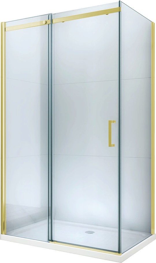 MEXEN/S - Omega sprchovací kút posuvný 110x70, sklo transparent, zlatá + vanička 825-110-070-50-00-4010