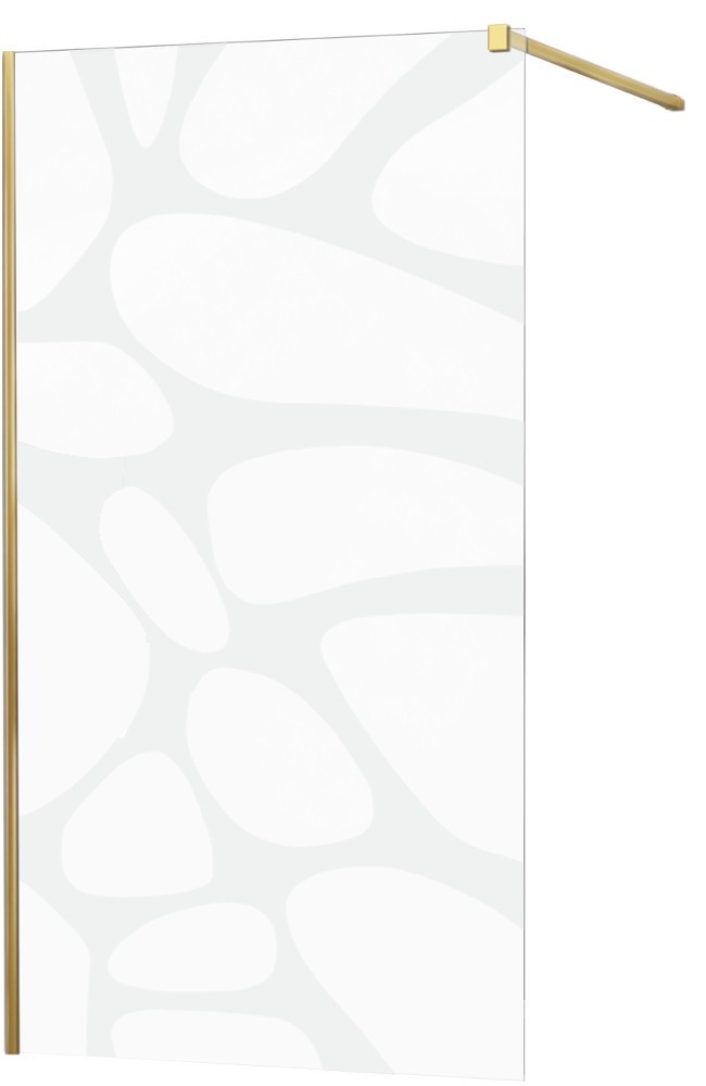 MEXEN/S - KIOTO Sprchová zástena WALK-IN 130x200 cm 8 mm, zlatá, biely vzor 800-130-101-50-97
