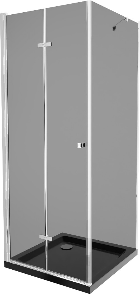 MEXEN/S - Lima sprchovací kút zalamovacie dvere 80 x 80, grafit, chróm + Flat čierna vanička so sifónom 856-080-080-01-40-4070