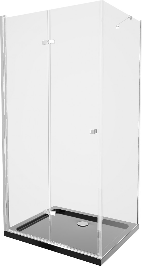 MEXEN/S - Lima sprchovací kút zalamovacie dvere 80 x 100, transparent, chróm + Flat čierna vanička so sifónom 856-080-100-01-00-4070