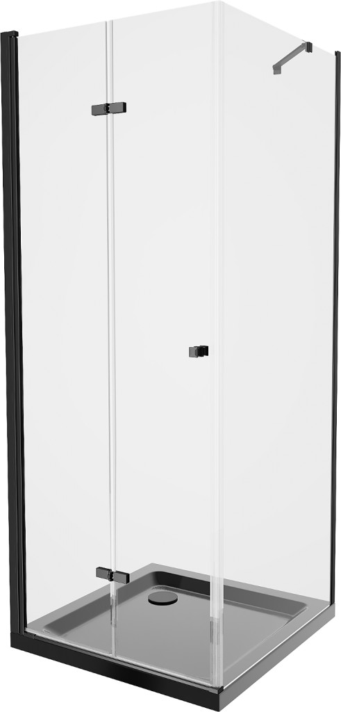 MEXEN/S - Lima sprchový kút zalamovacie dvere 90 x 90, transparent, čierny + Flat čierna vanička so sifónom 856-090-090-70-00-4070B
