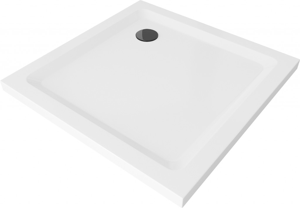MEXEN/S - Flat sprchová vanička štvorcová slim 100 x 100, biela + čierny sifón 40101010B