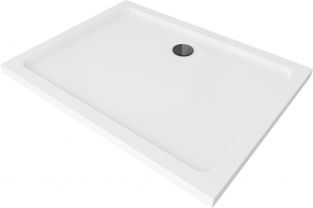 MEXEN/S - Flat sprchová vanička obdĺžniková slim 140 x 100, biela + čierny sifón 40101014B