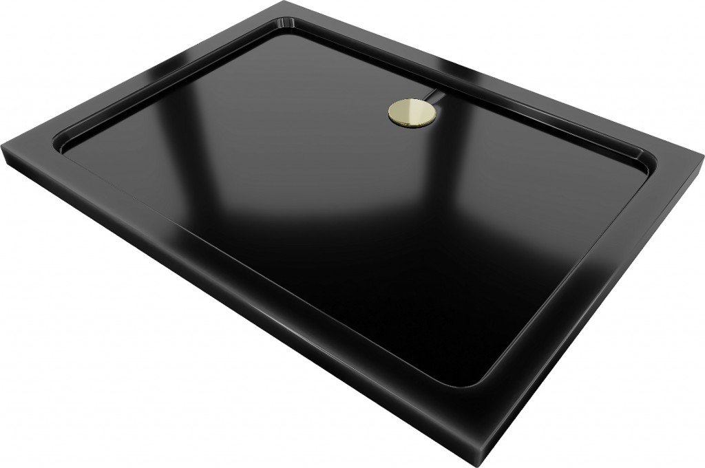 MEXEN/S - Flat sprchová vanička obdĺžniková slim 100 x 90, černá + zlatý sifón 40709010G