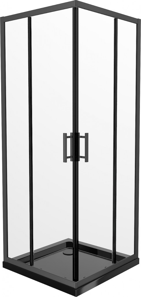 MEXEN/S - Rio štvorcový sprchovací kút 90 x 90, transparent, čierny + vanička so sifónom Flat, čierny 860-090-090-70-00-4070B