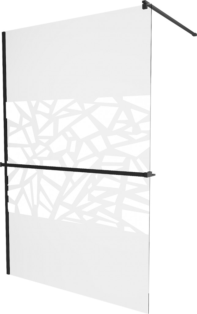 MEXEN/S - KIOTO Sprchová zástena WALK-IN s poličkou a držiakom uterákov 70 x 200, transparent/biely dekor 8 mm, čierna 800-070-121-70-85