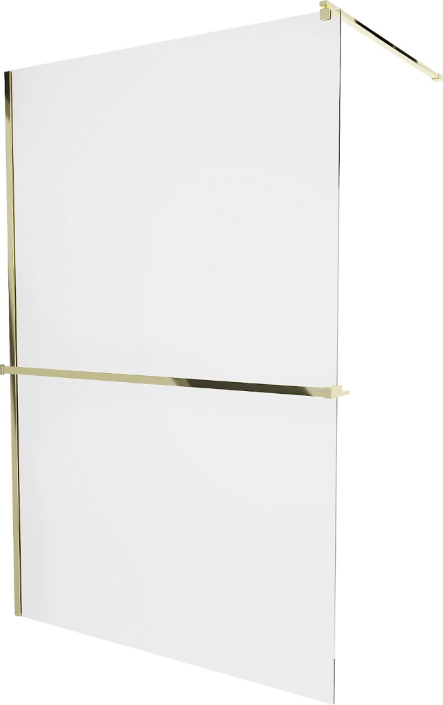 MEXEN/S - KIOTO Sprchová zástena WALK-IN s poličkou a držiakom uterákov 90 x 200, transparent 8 mm, zlatá 800-090-121-50-00