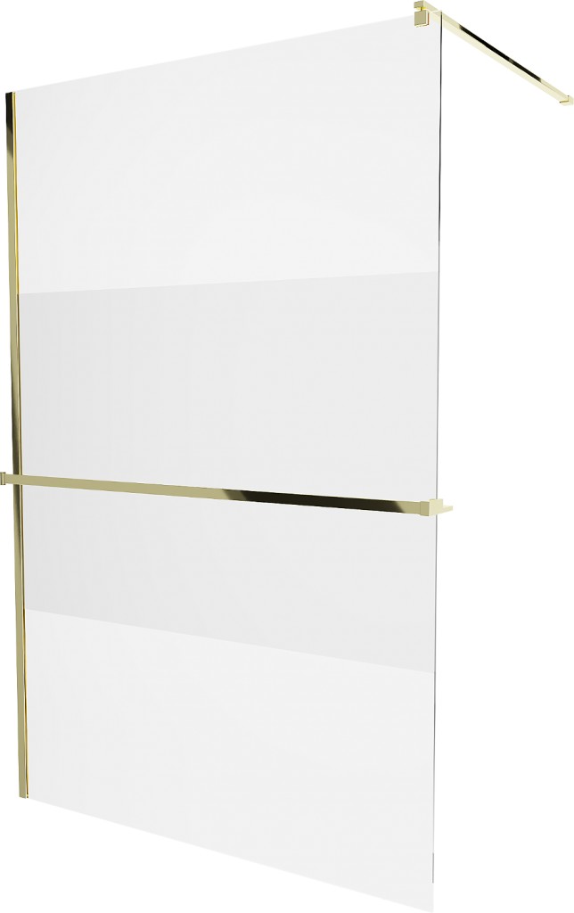 MEXEN/S - KIOTO Sprchová zástena WALK-IN s poličkou a držiakom uterákov 90 x 200, transparent 8 mm, zlatá 800-090-121-50-35