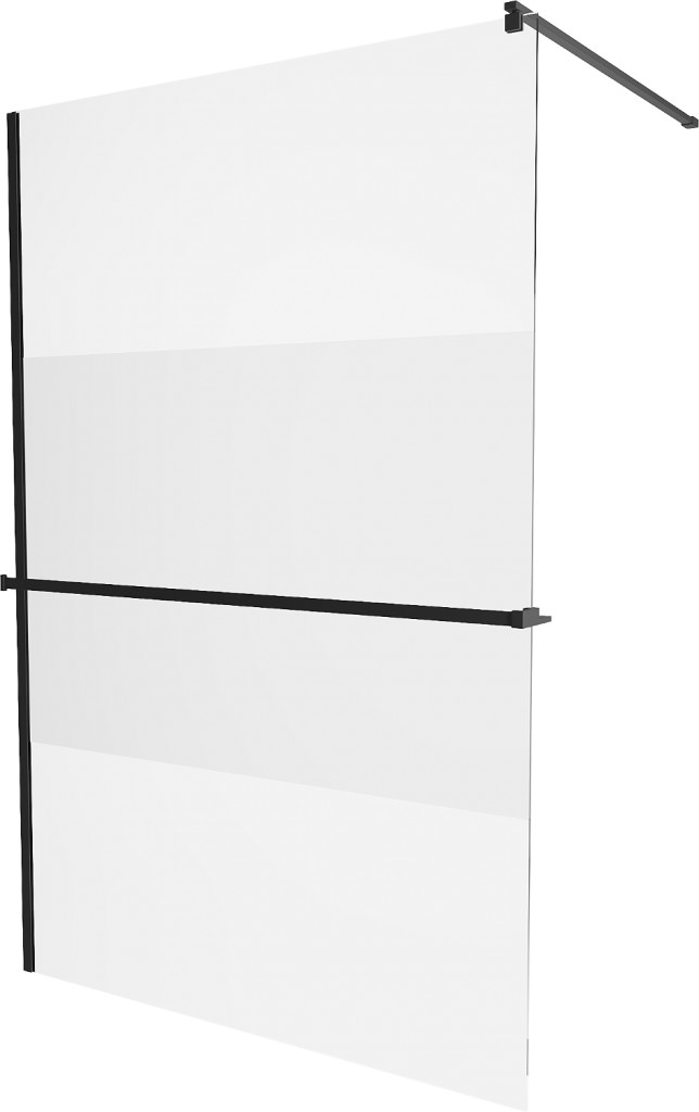 MEXEN/S - KIOTO Sprchová zástena WALK-IN s poličkou a držiakom uterákov 90 x 200, transparent/matné sklo 8 mm, čierna 800-090-121-70-35