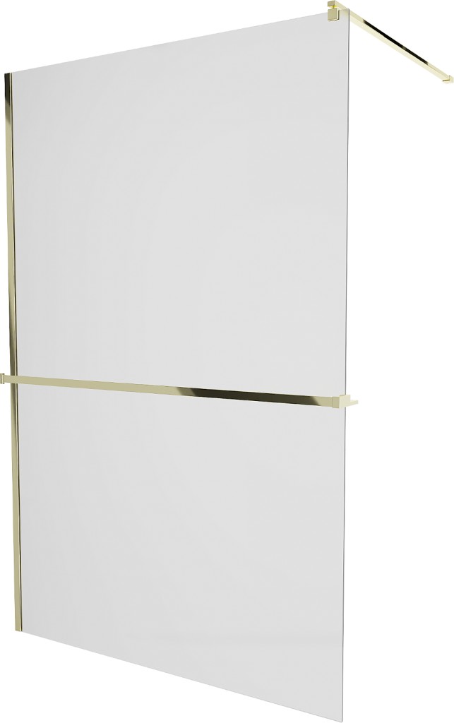MEXEN/S - KIOTO Sprchová zástena WALK-IN s poličkou a držiakom uterákov 100 x 200, matné sklo 8 mm, zlatá 800-100-121-50-30