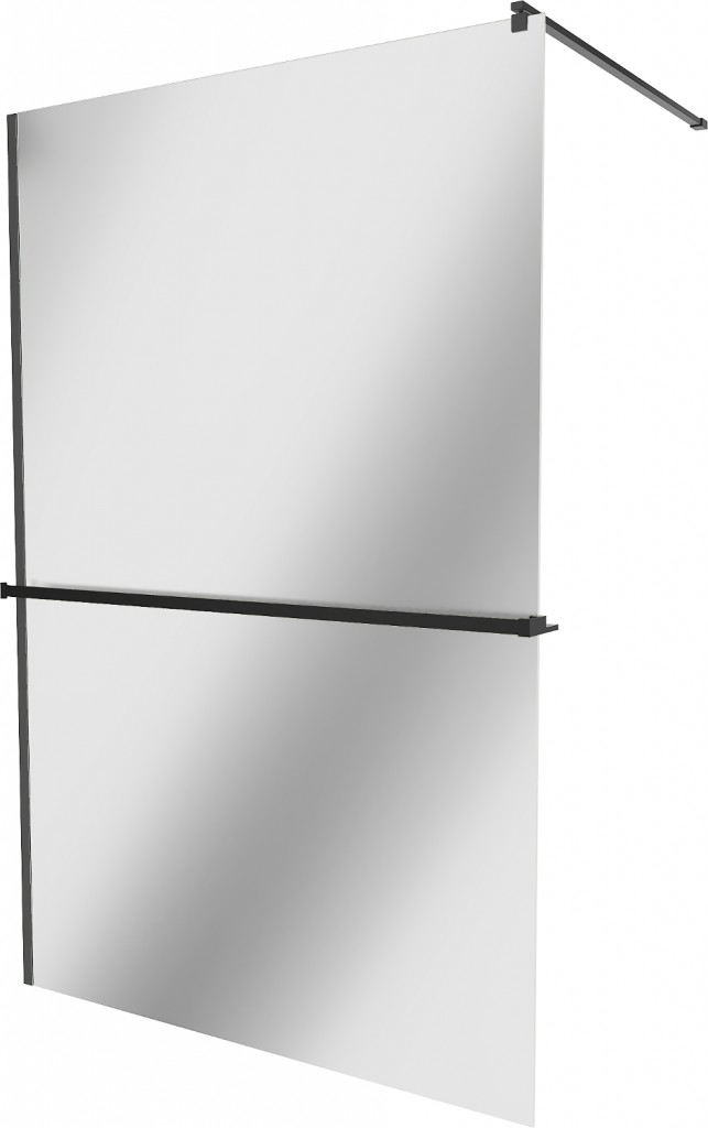 MEXEN/S - KIOTO Sprchová zástena WALK-IN s poličkou a držiakom uterákov 110 x 200, zrkadlové 8 mm, čierna 800-110-121-70-50