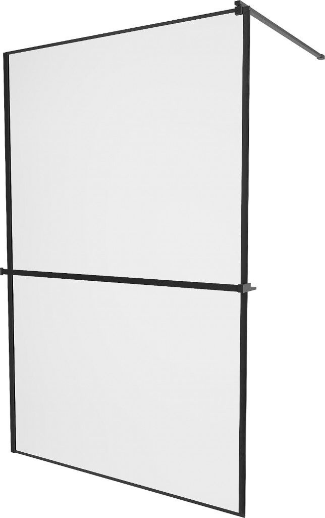 MEXEN/S - KIOTO Sprchová zástena WALK-IN s poličkou a držiakom uterákov 110 x 200, transparent/čierna 8 mm, čierna 800-110-121-70-70