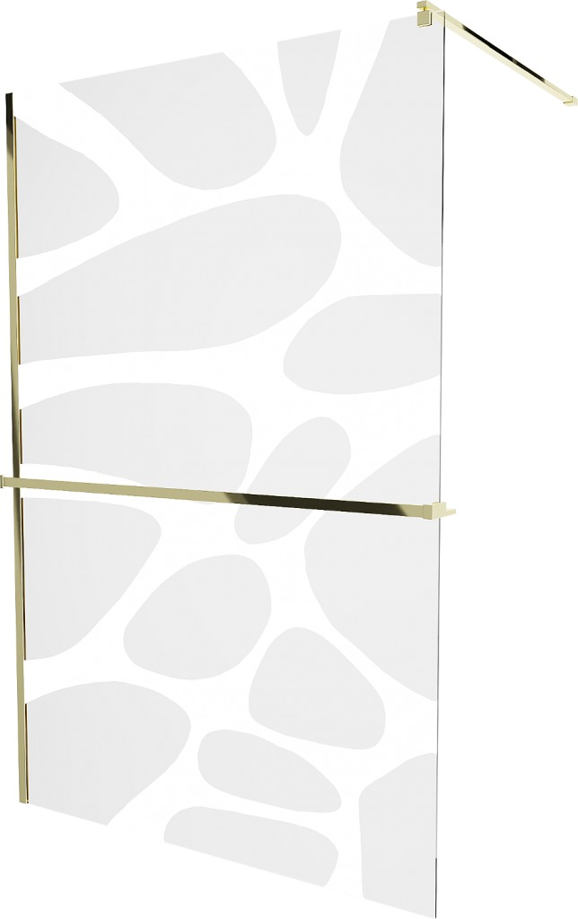 MEXEN/S - KIOTO Sprchová zástena WALK-IN s poličkou a držiakom uterákov 120 x 200, transparent/bialy vzór 8 mm, zlatá 800-120-121-50-97