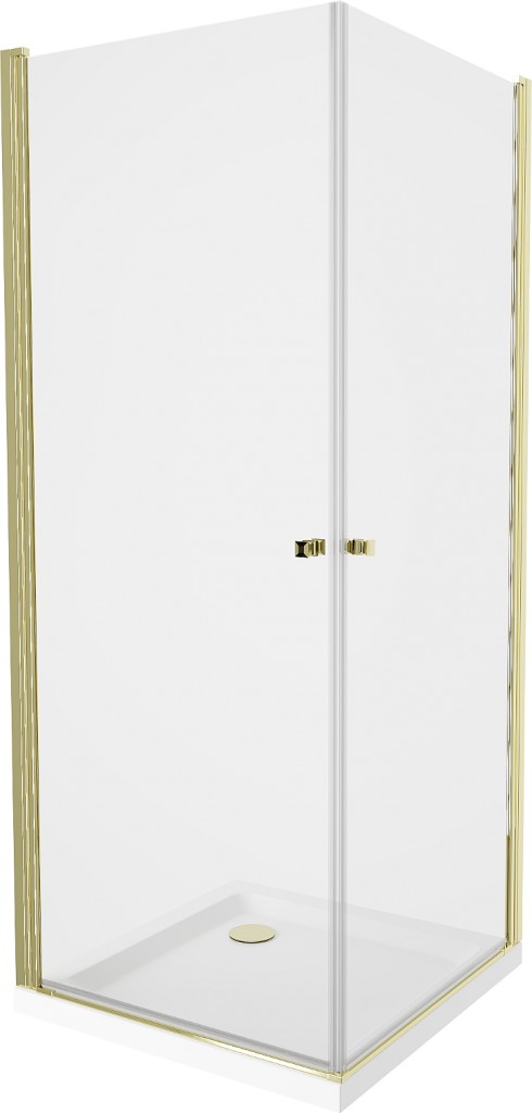 MEXEN/S - PRETORIA duo sprchovací kút 80 x 80, transparent, zlatá + vanička vrátane sifónu 852-080-080-50-02-4010G