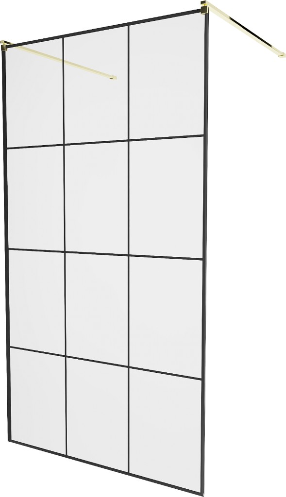 MEXEN/S - KIOTO samostatne stojaca sprchová zástena 100 x 200, transparent/čierna vzor 8 mm, zlatá 800-100-002-50-77