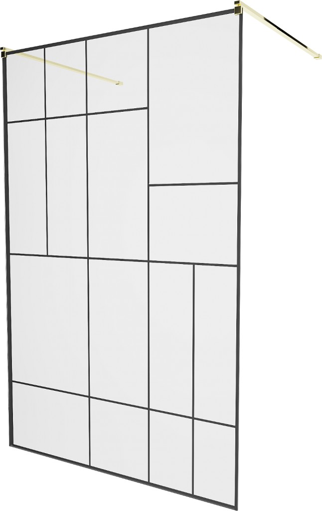 MEXEN/S - KIOTO samostatne stojaca sprchová zástena 100 x 200, transparent/čierna vzor 8 mm, zlatá 800-100-002-50-78