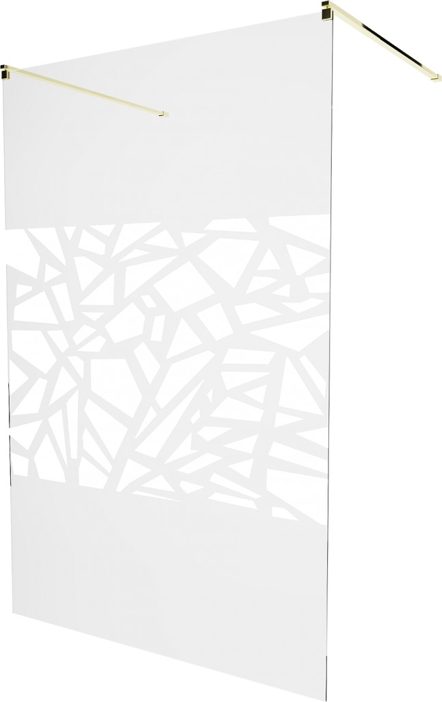 MEXEN/S - KIOTO samostatne stojaca sprchová zástena 100 x 200, transparent/biela vzor 8 mm, zlatá 800-100-002-50-85
