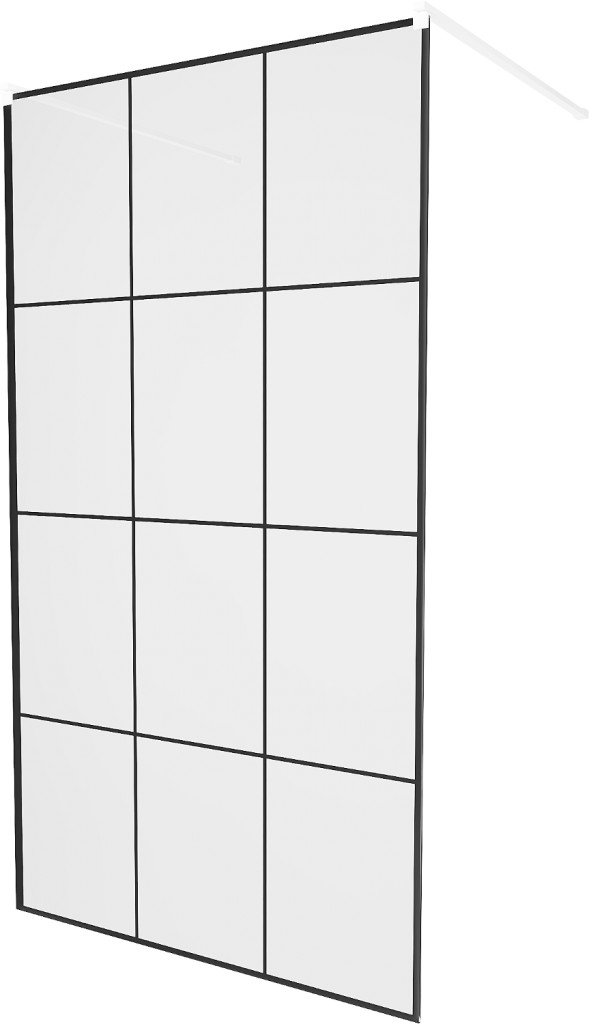 MEXEN/S - KIOTO samostatne stojaca sprchová zástena 110 x 200, transparent/čierny vzor 8 mm, biela 800-110-002-20-77