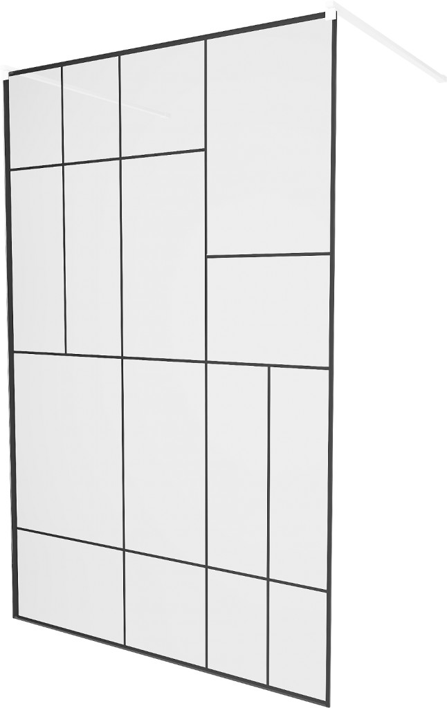MEXEN/S - KIOTO samostatne stojaca sprchová zástena 120 x 200, transparent/čierny vzor 8 mm, biela 800-120-002-20-78
