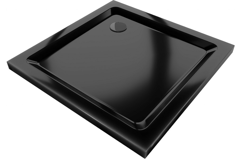 MEXEN/S - Flat sprchová vanička štvorcová slim 70 x 70, čierna + čierny sifón 40707070B