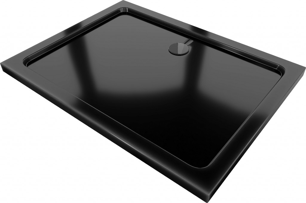 MEXEN/S - Flat sprchová vanička obdĺžniková slim 110 x 80, čierna + čierny sifón 40708011B