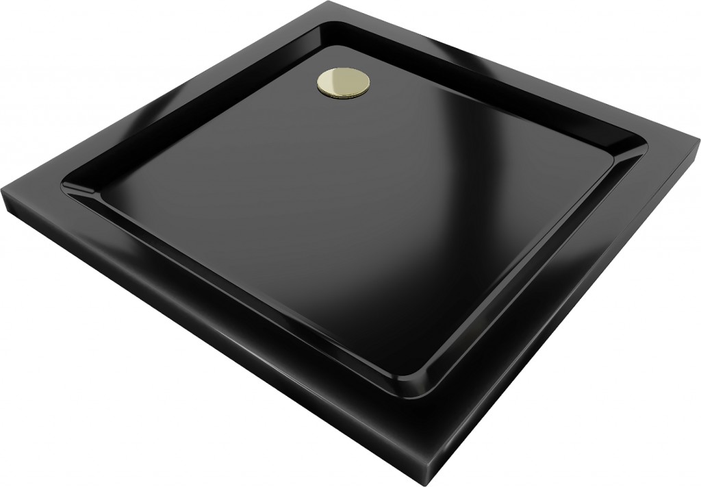 MEXEN/S - Flat Sprchová vanička štvorcová slim 100 x 100, čierna + zlatý sifón 40701010G