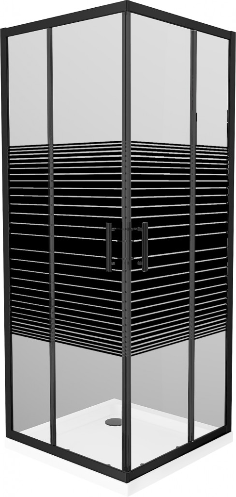 MEXEN/S - Rio sprchovací kút štvorec 70x70, pruhy, čierna + biela vanička so sifónom 860-070-070-70-20-4010B