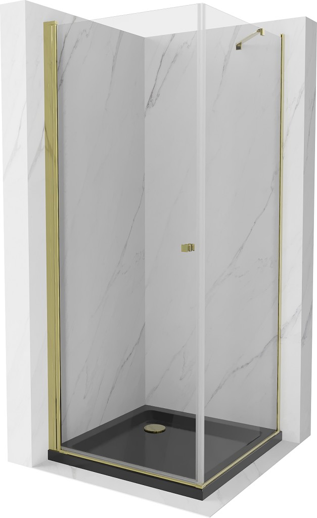 MEXEN/S - Pretória sprchovací kút 70x70, transparent, zlatá + sprchová vanička vrátane sifónu 852-070-070-50-00-4070G
