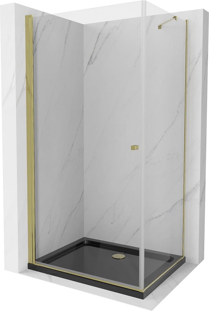 MEXEN/S - Pretória sprchovací kút 70x80, transparent, zlatá + sprchová vanička vrátane sifónu 852-070-080-50-00-4070G