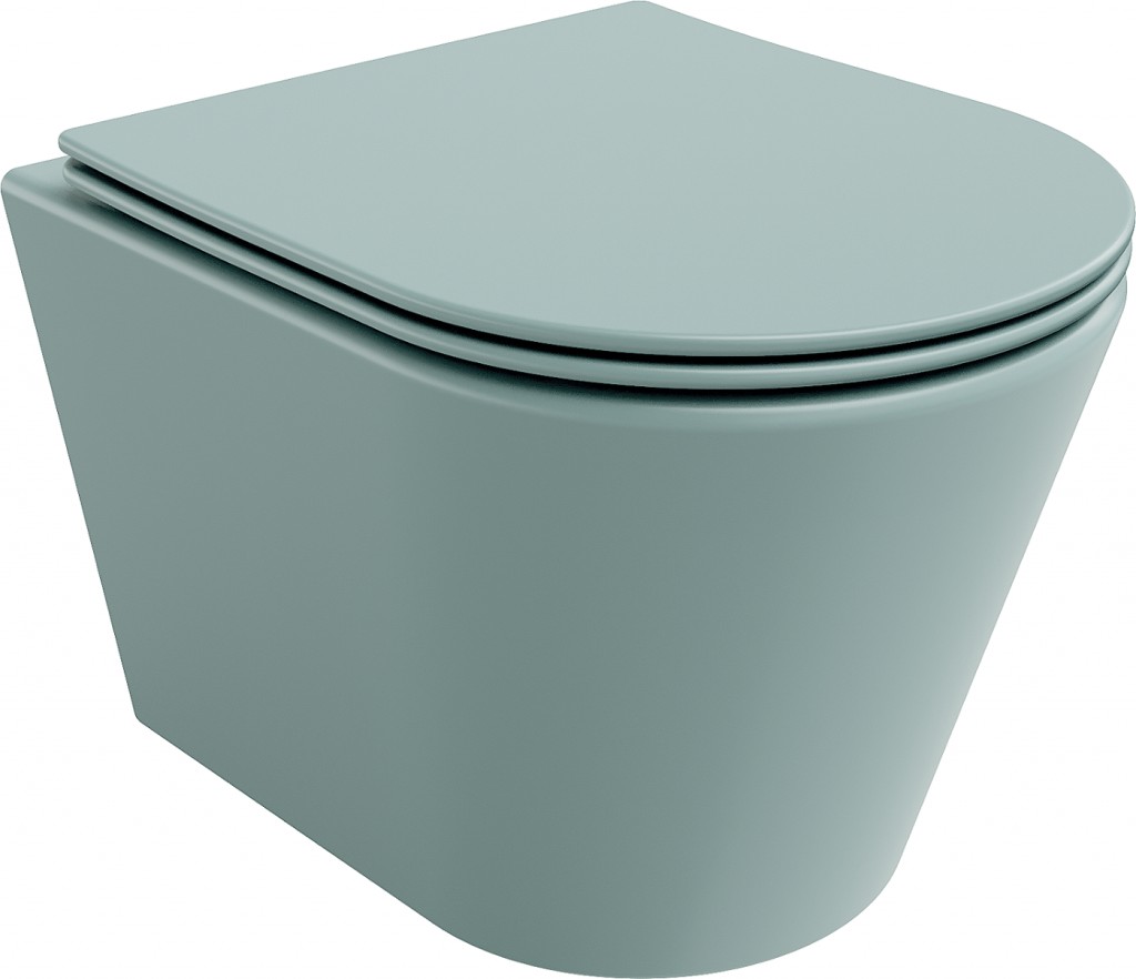 MEXEN - Rico Závesná WC misa Rimless vrátane sedátka s slow, Duroplast, svetlo zelená mat 30724048