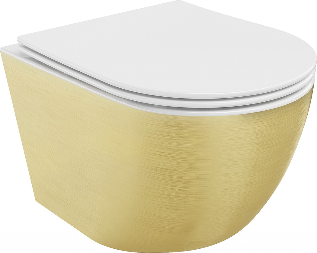 MEXEN - Lena Závesná WC misa vrátane sedátka s slow-slim, duroplast, biela/zlatá vzor línia 30224007