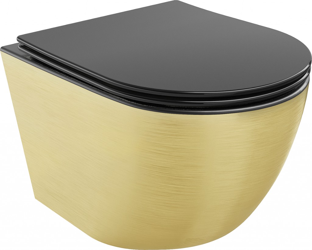 MEXEN - Lena Závesná WC misa vrátane sedátka s slow-slim, duroplast, čierna mat / zlatý vzor 30224077