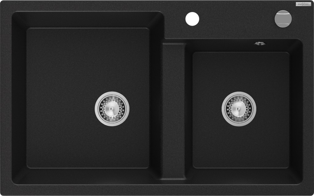 MEXEN MEXEN - Tomas granitový drez 2-bowl 800x500 mm, čierna, sifón chróm 6516802000-77