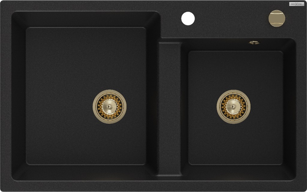 MEXEN/S MEXEN/S - Tomas granitový drez 2-bowl 800x500 mm, czarny, + zlatý sifón 6516802000-77-G
