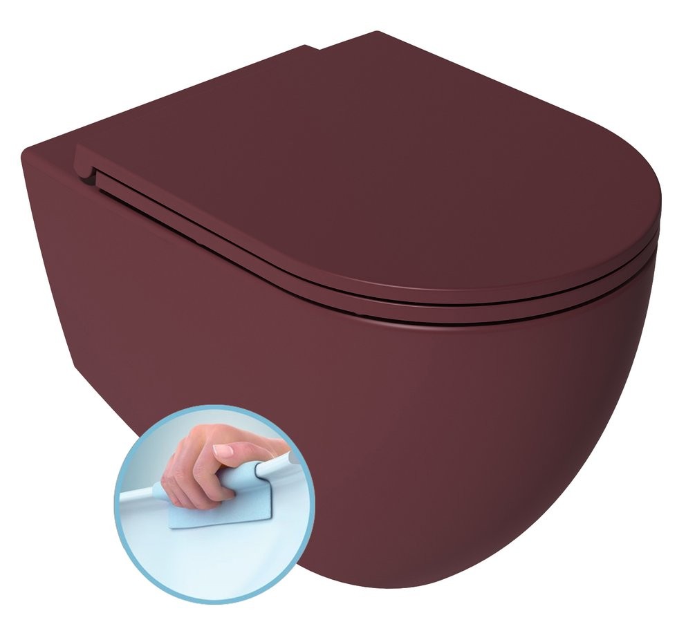 ISVEA - INFINITY závesná WC misa, Rimless, 36,5x53cm, Matná maroon Red 10NF02001-2R