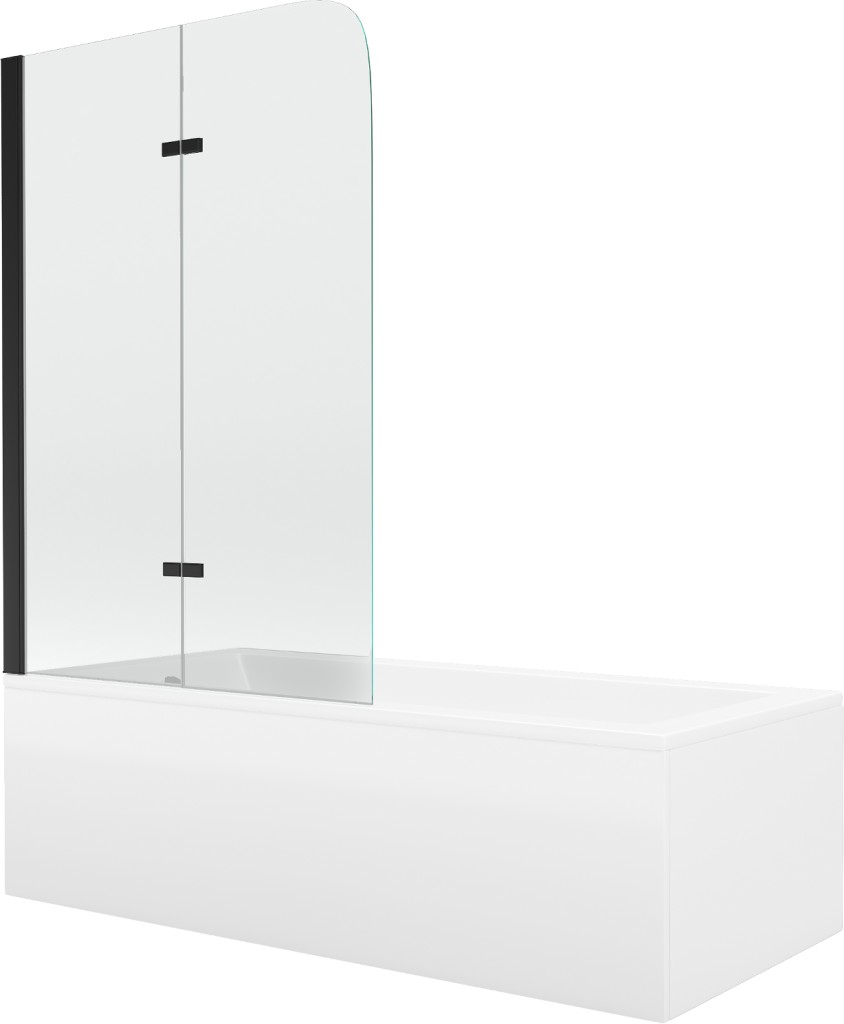MEXEN/S - Cubik obdĺžniková vaňa 150 x 70 cm s panelom + vaňová zástena 80 cm, transparent, čierna 550315070X9008027000
