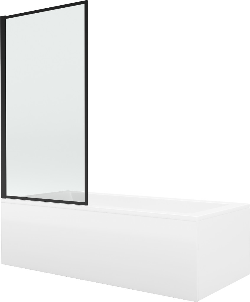 MEXEN/S - Cubik obdĺžniková vaňa 170 x 70 cm s panelom + vaňová zástena 80 cm, čierna vzor fix 550317070X9308007070