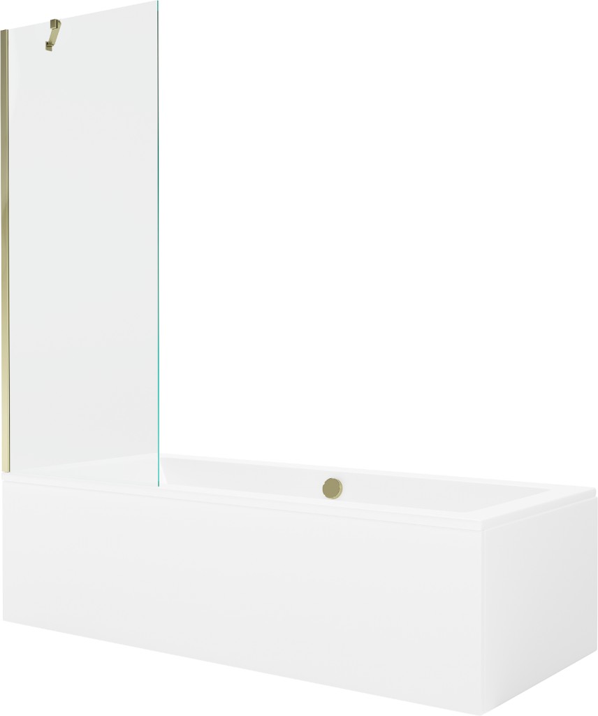 MEXEN/S - Cube obdĺžniková vaňa 170 x 80 cm s panelom + vaňová zástena 70 cm, transparent, zlatá 550517080X9507000050