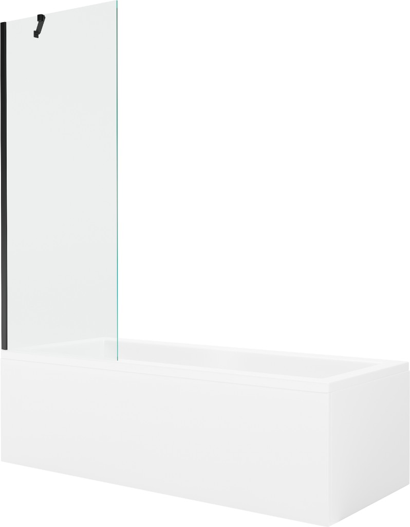 MEXEN/S - Cubik obdĺžniková vaňa 150 x 70 cm s panelom + vaňová zástena 70 cm, transparent, čierna 550315070X9507000070