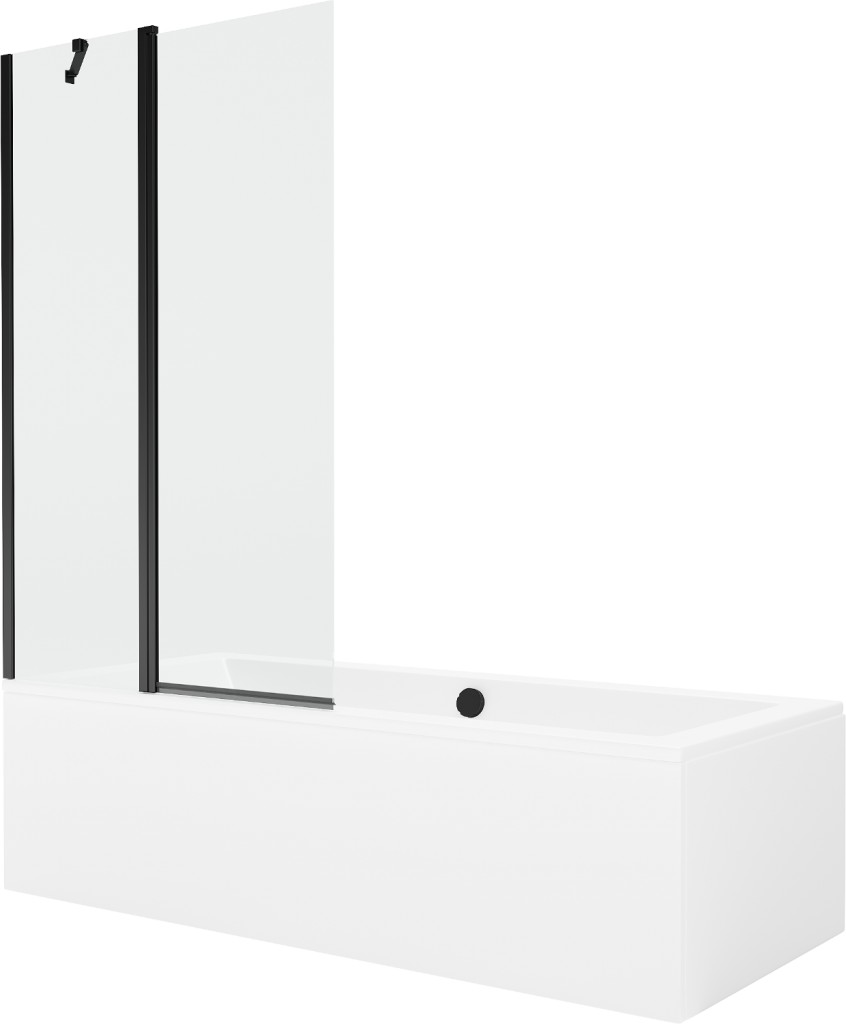 MEXEN/S - Cube obdĺžniková vaňa 170 x 80 cm s panelom + vaňová zástena 100 cm, transparent, čierna 550517080X9410117000