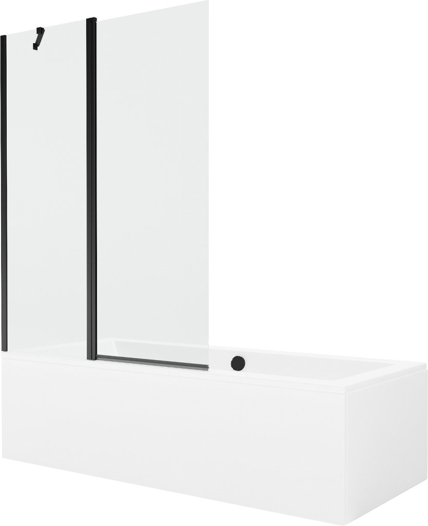 MEXEN/S - Cube obdĺžniková vaňa 170 x 80 cm s panelom + vaňová zástena 120 cm, transparent, čierna 550517080X9412117000