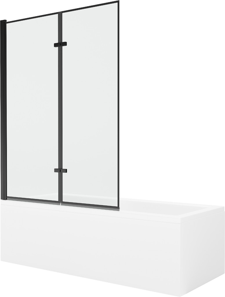 MEXEN/S - Cubik obdĺžniková vaňa 160 x 70 cm s panelom + vaňová zástena 120 cm, čierna vzor 550316070X9212027070