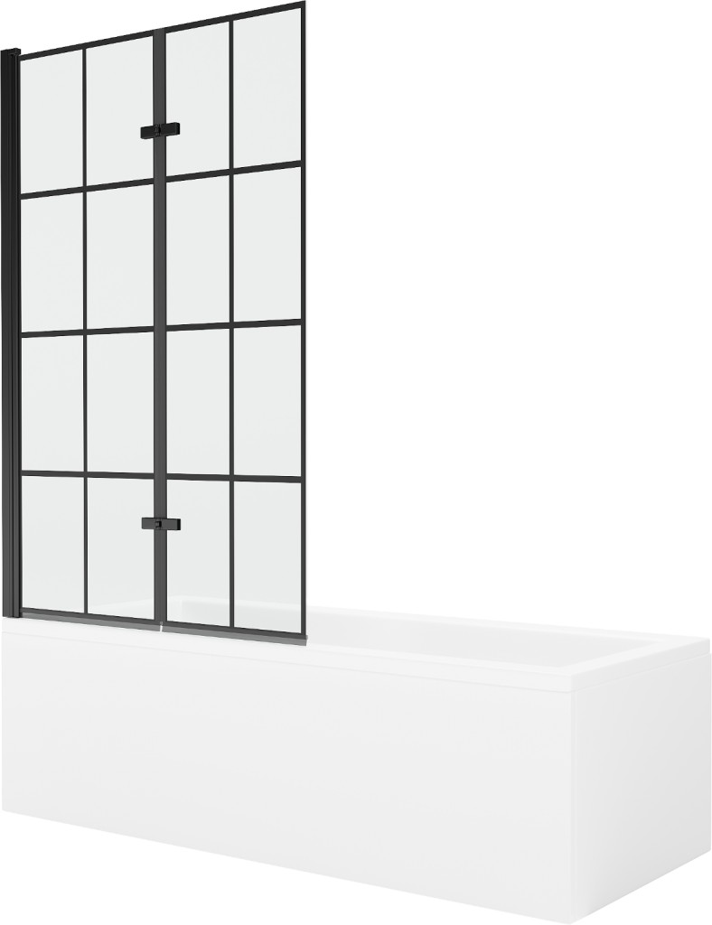 MEXEN/S - Cubik obdĺžniková vaňa 170 x 70 cm s panelom + vaňová zástena 100 cm, čierna vzor 550317070X9210027077