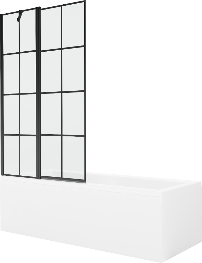 MEXEN/S - Cubik obdĺžniková vaňa 170 x 70 cm s panelom + vaňová zástena 100 cm, čierna vzor 550317070X9410117077