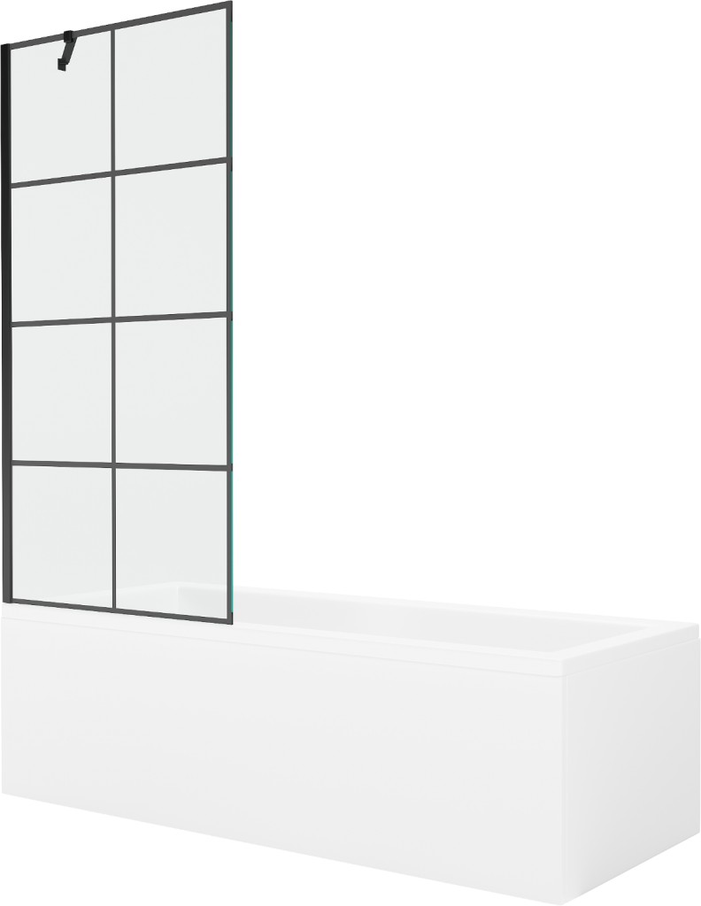 MEXEN/S - Cubik obdĺžniková vaňa 170 x 70 cm s panelom + vaňová zástena 80 cm, čierna vzor 550317070X9508007077