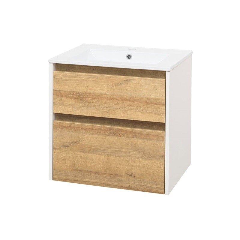 MEREO - Opto, kúpeľňová skrinka s keramickým umývadlom 61 cm, biela/dub Riviera CN930