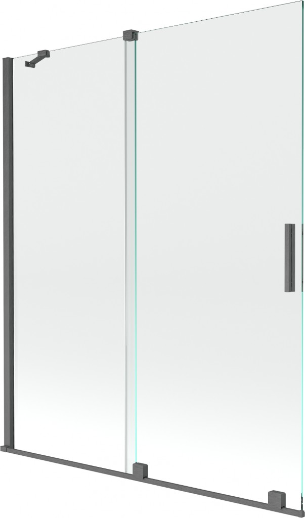 MEXEN/S - Velar Dvojkrídlová posuvná vaňová zástena 140 x 150 cm, transparent, šedá kartáčovaná 896-140-000-01-66
